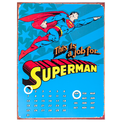 Blue Superman Flying Metal Calendar - 30 x 41cm only5pounds-com