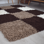 Brown Checked Thick Shaggy Rug - California - Bargainia.com - 