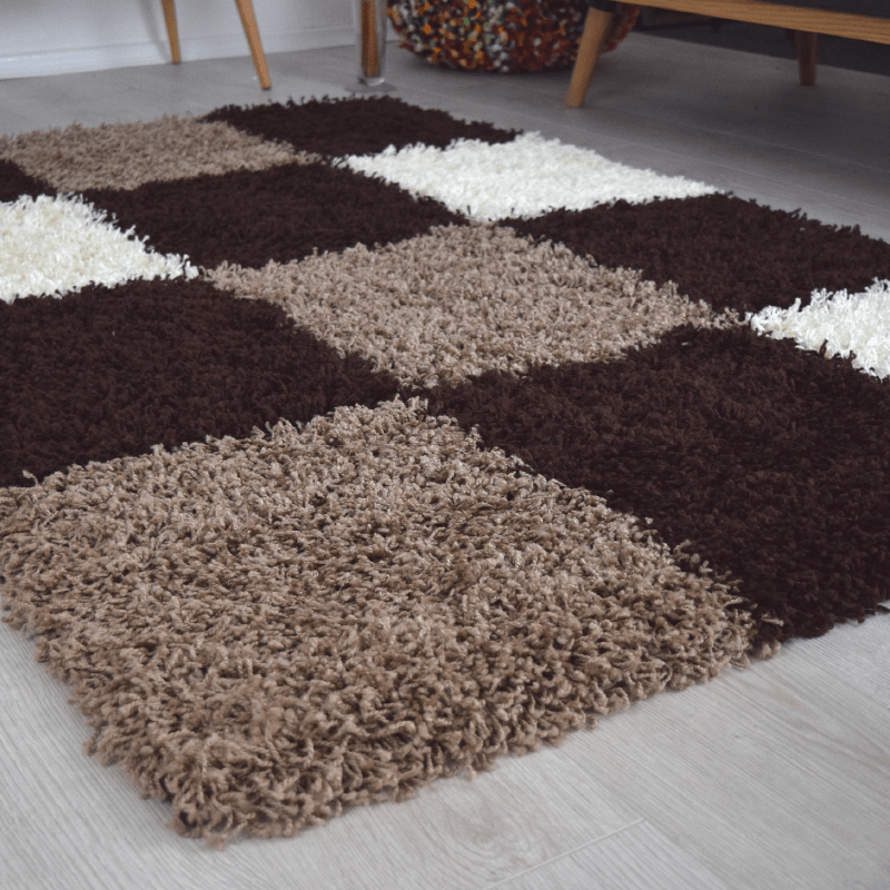Brown Checked Thick Shaggy Rug - California Rugs Rug Masters