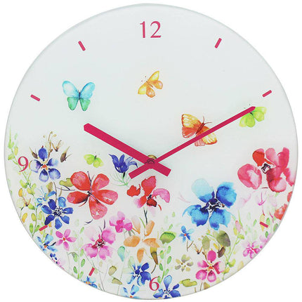 Butterfly Meadow Glass Clock - 30cm-5010792462523-Bargainia.com