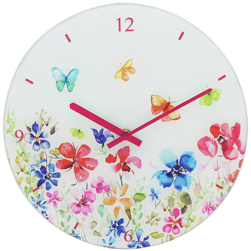 Butterfly Meadow Glass Clock - 30cm-5010792462523-Bargainia.com