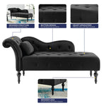 Chaise Lounge Velvet Sofa Button Tufted - Black - Bargainia.com - 