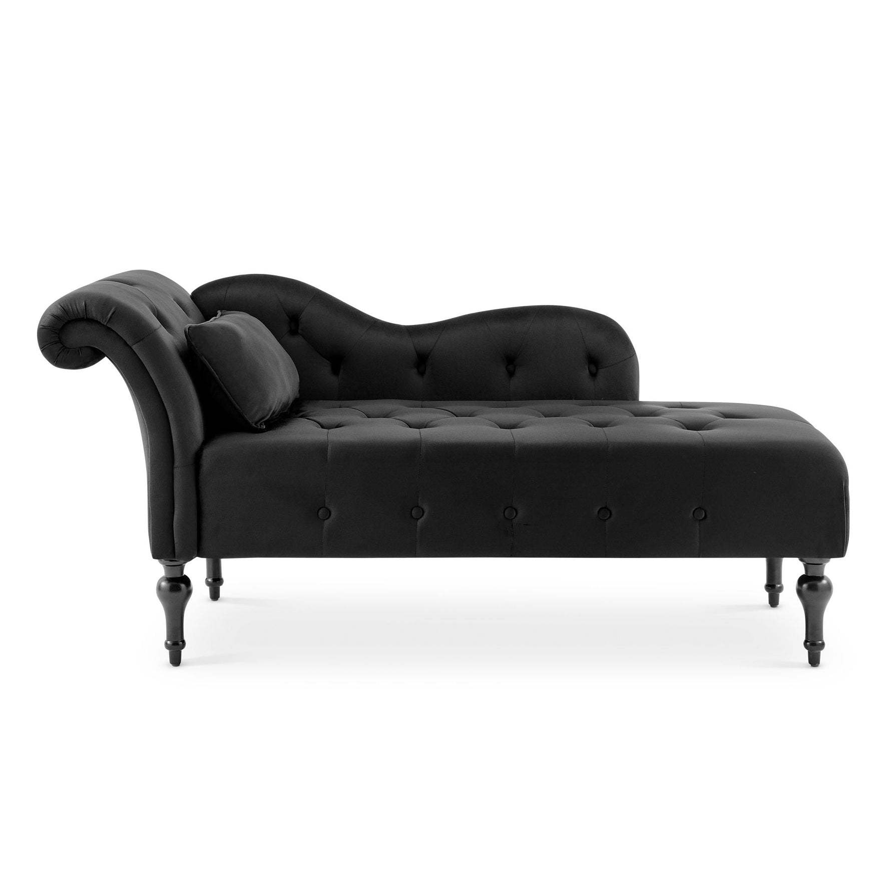 Chaise Lounge Velvet Sofa Button Tufted - Black - Bargainia.com - 