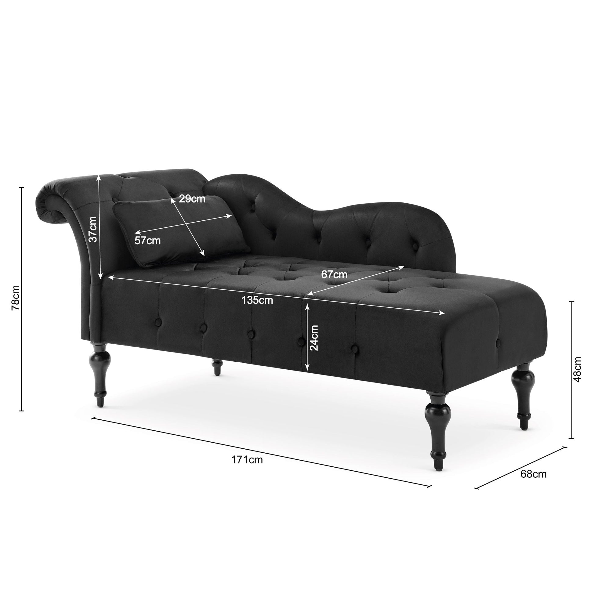 Chaise Lounge Velvet Sofa Button Tufted - Black Chaise Lounge Bargainia