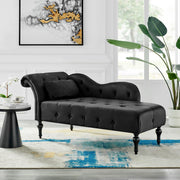 Chaise Lounge Velvet Sofa Button Tufted - Black Chaise Lounge Bargainia