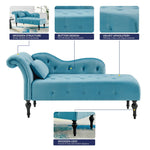 Chaise Lounge Velvet Sofa Button Tufted - Blue - Bargainia.com - 
