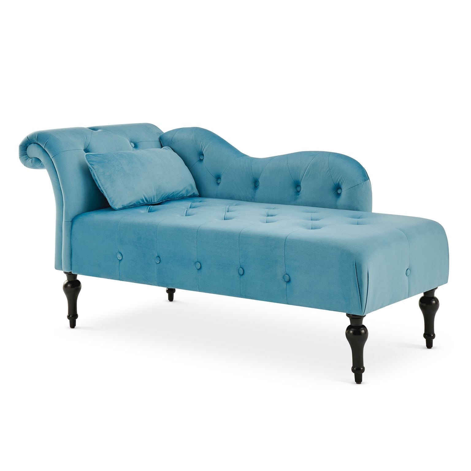 Chaise Lounge Velvet Sofa Button Tufted - Blue - Bargainia.com - 