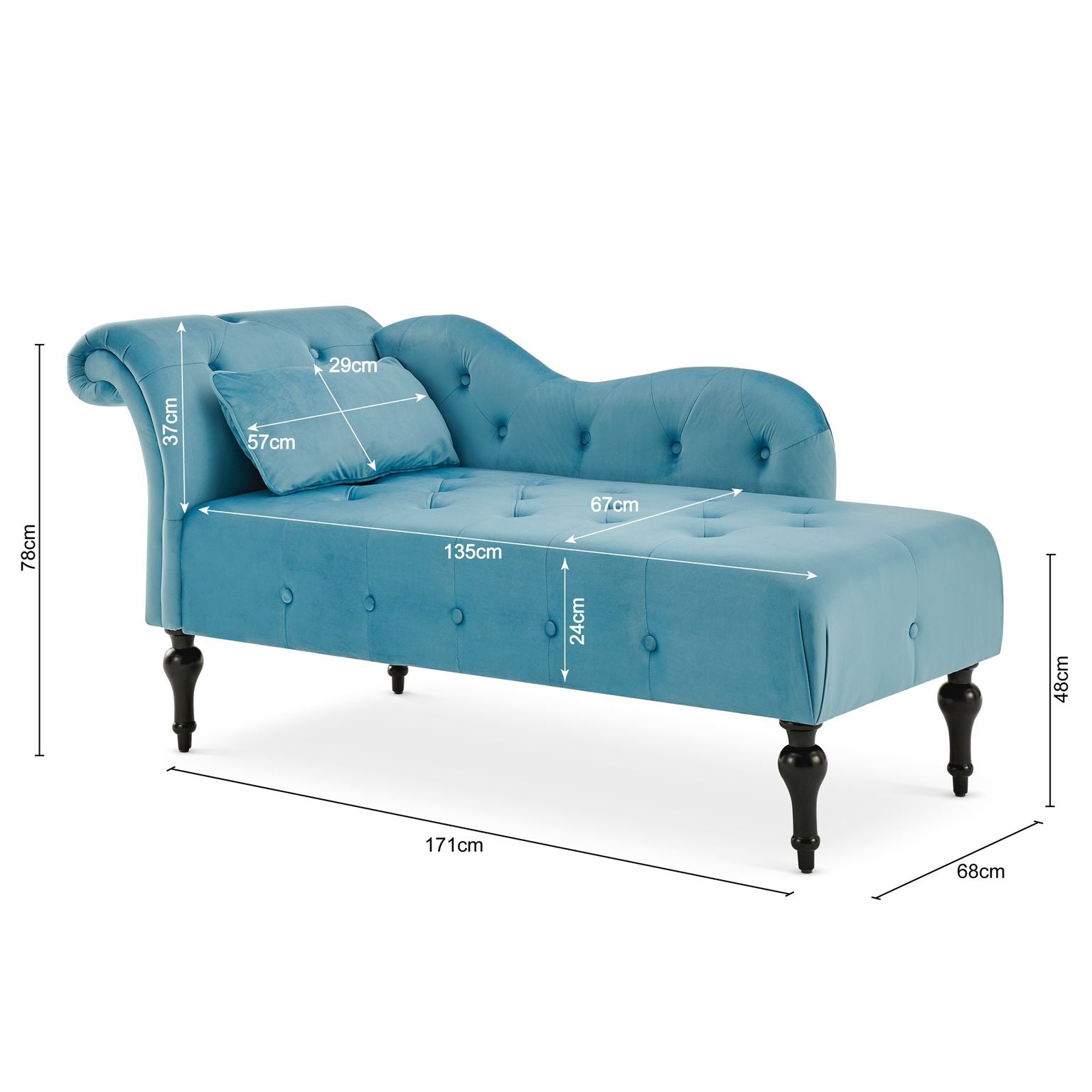 Chaise Lounge Velvet Sofa Button Tufted - Blue Chaise Lounge Bargainia