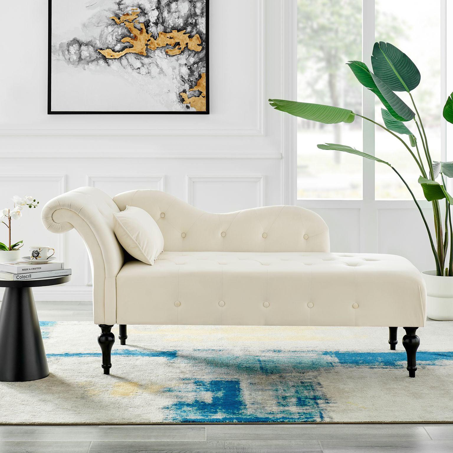 Chaise Lounge Velvet Sofa Button Tufted - Cream - Bargainia.com - 5056536103154 - MLM-609054-CR