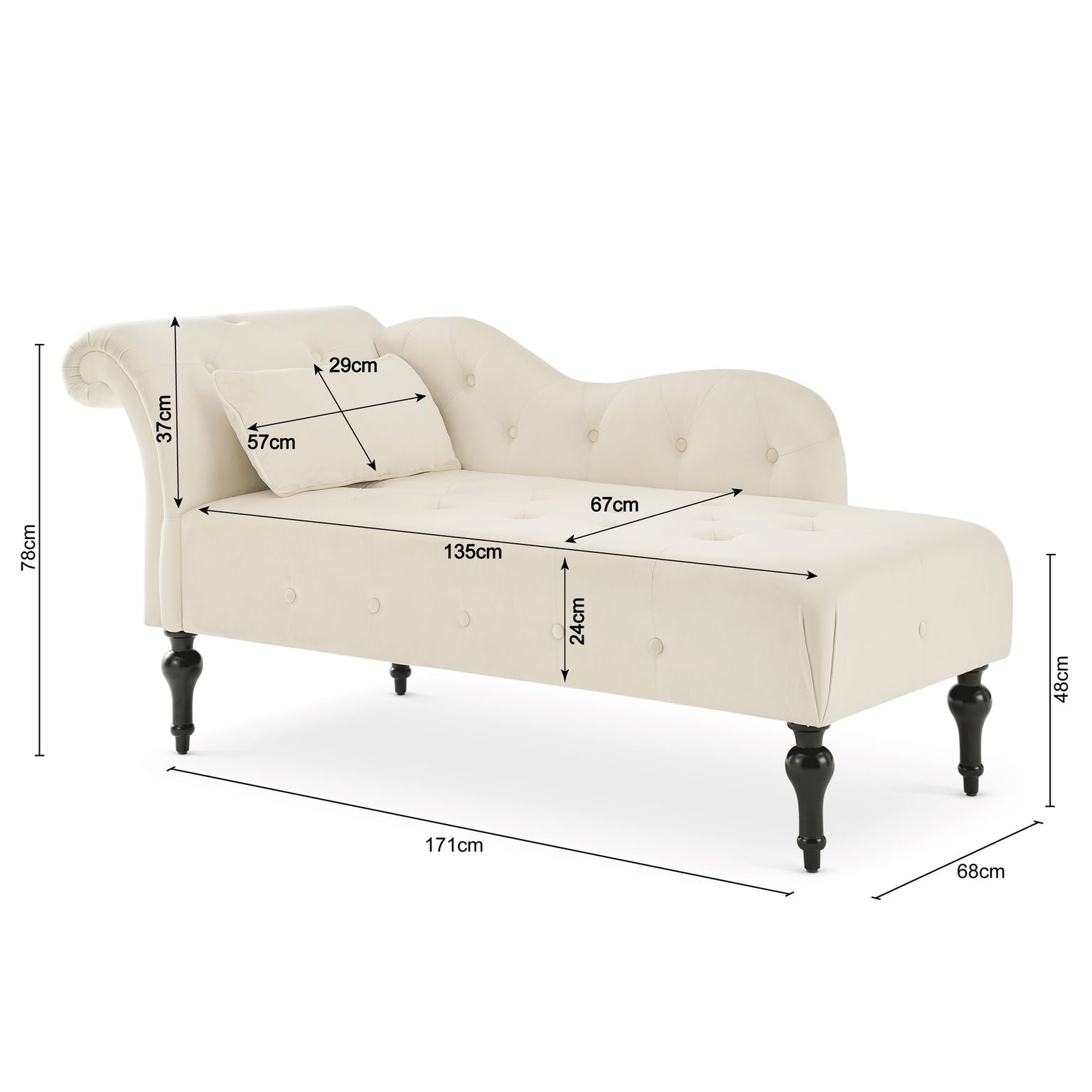 Chaise Lounge Velvet Sofa Button Tufted - Cream - Bargainia.com - 5056536103154 - MLM-609054-CR