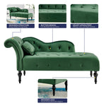 Chaise Lounge Velvet Sofa Button Tufted - Emerald Green - Bargainia.com - 