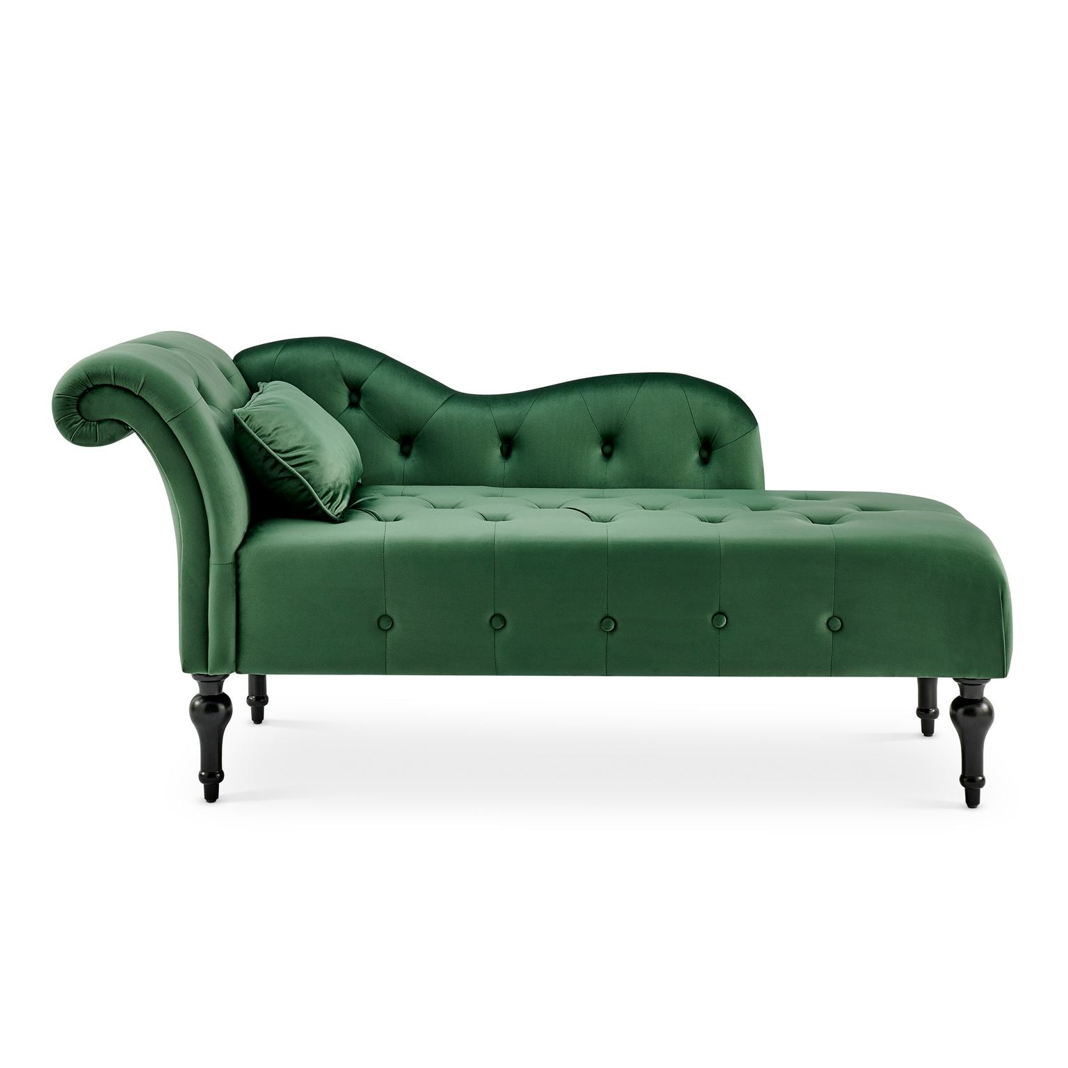 Chaise Lounge Velvet Sofa Button Tufted - Emerald Green - Bargainia.com - 
