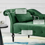 Chaise Lounge Velvet Sofa Button Tufted - Emerald Green - Bargainia.com - 