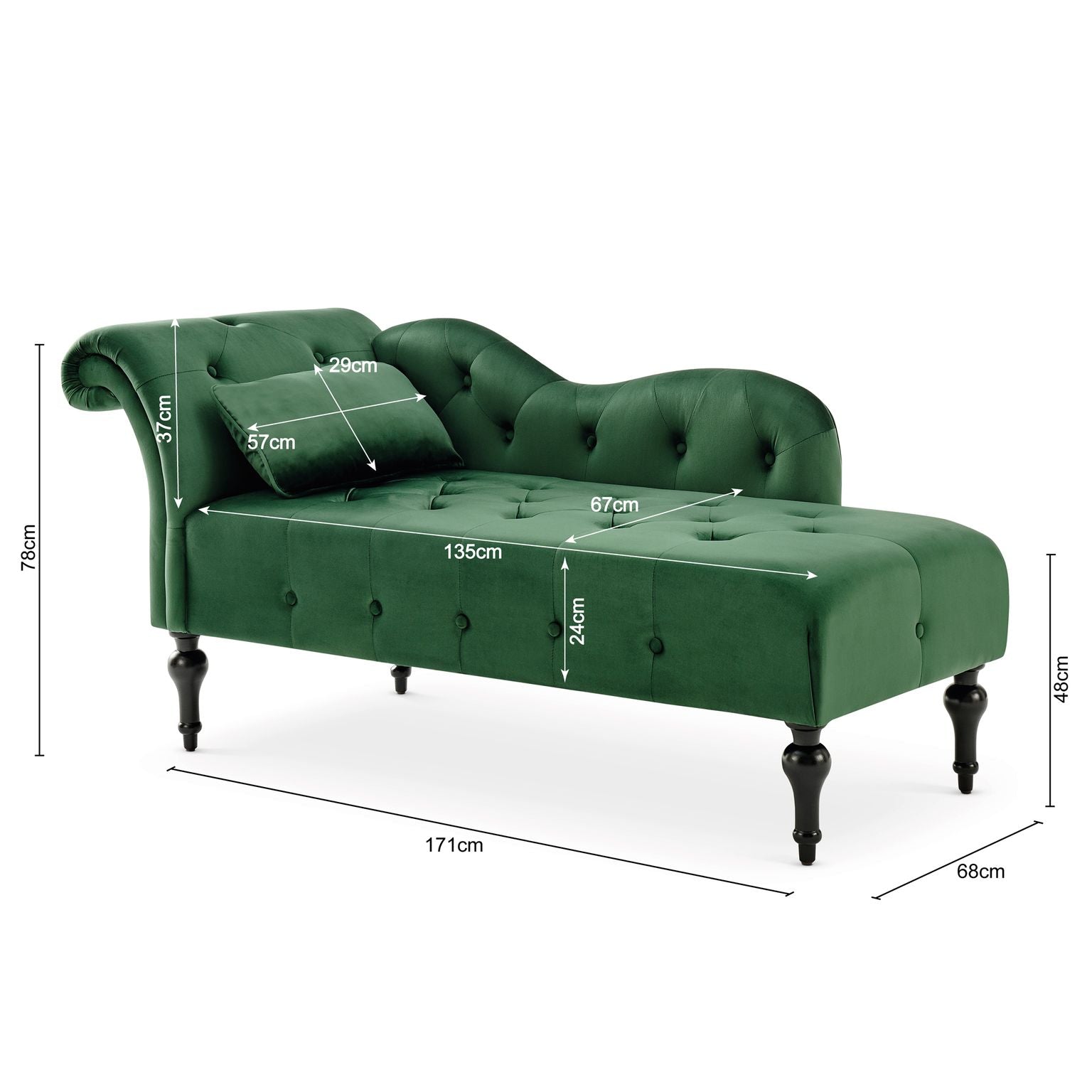 Chaise Lounge Velvet Sofa Button Tufted - Emerald Green Chaise Lounge Bargainia