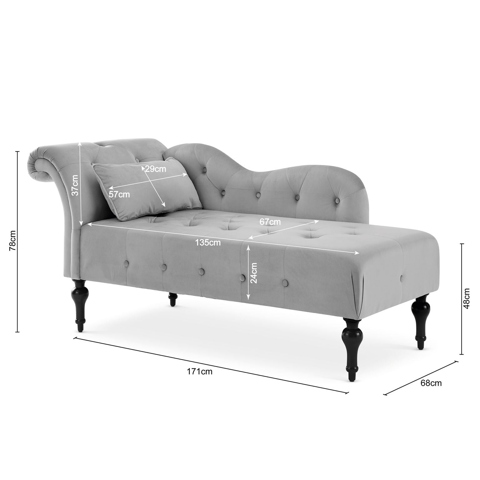 Chaise Lounge Velvet Sofa Button Tufted - Light Grey - Bargainia.com - 