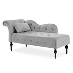 Chaise Lounge Velvet Sofa Button Tufted - Light Grey - Bargainia.com - 