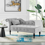 Chaise Lounge Velvet Sofa Button Tufted - Light Grey - Bargainia.com - 
