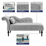 Chaise Lounge Velvet Sofa Button Tufted - Light Grey - Bargainia.com - 