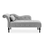 Chaise Lounge Velvet Sofa Button Tufted - Light Grey - Bargainia.com - 
