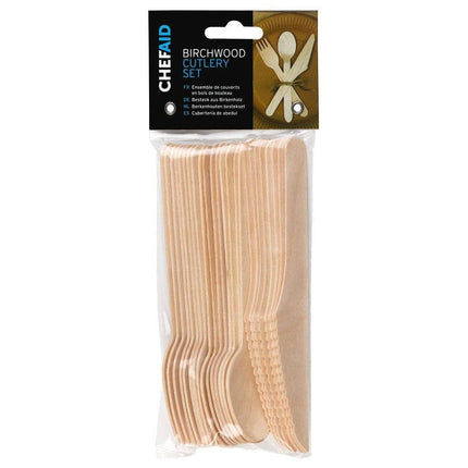 Chef Aid Birchwood Wooden Cutlery Set  - Pack of 24 5012904144051 only5pounds-com