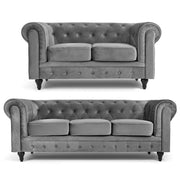 Chesterfield Sofa Suite - Grey Velvet Furniture Bargainia