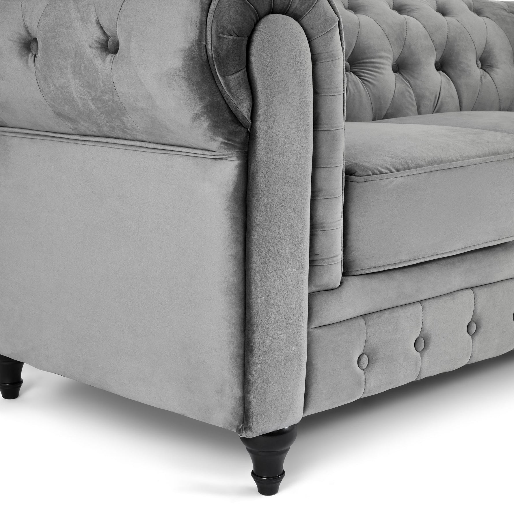 Chesterfield Sofa Suite - Grey Velvet - Bargainia.com - 