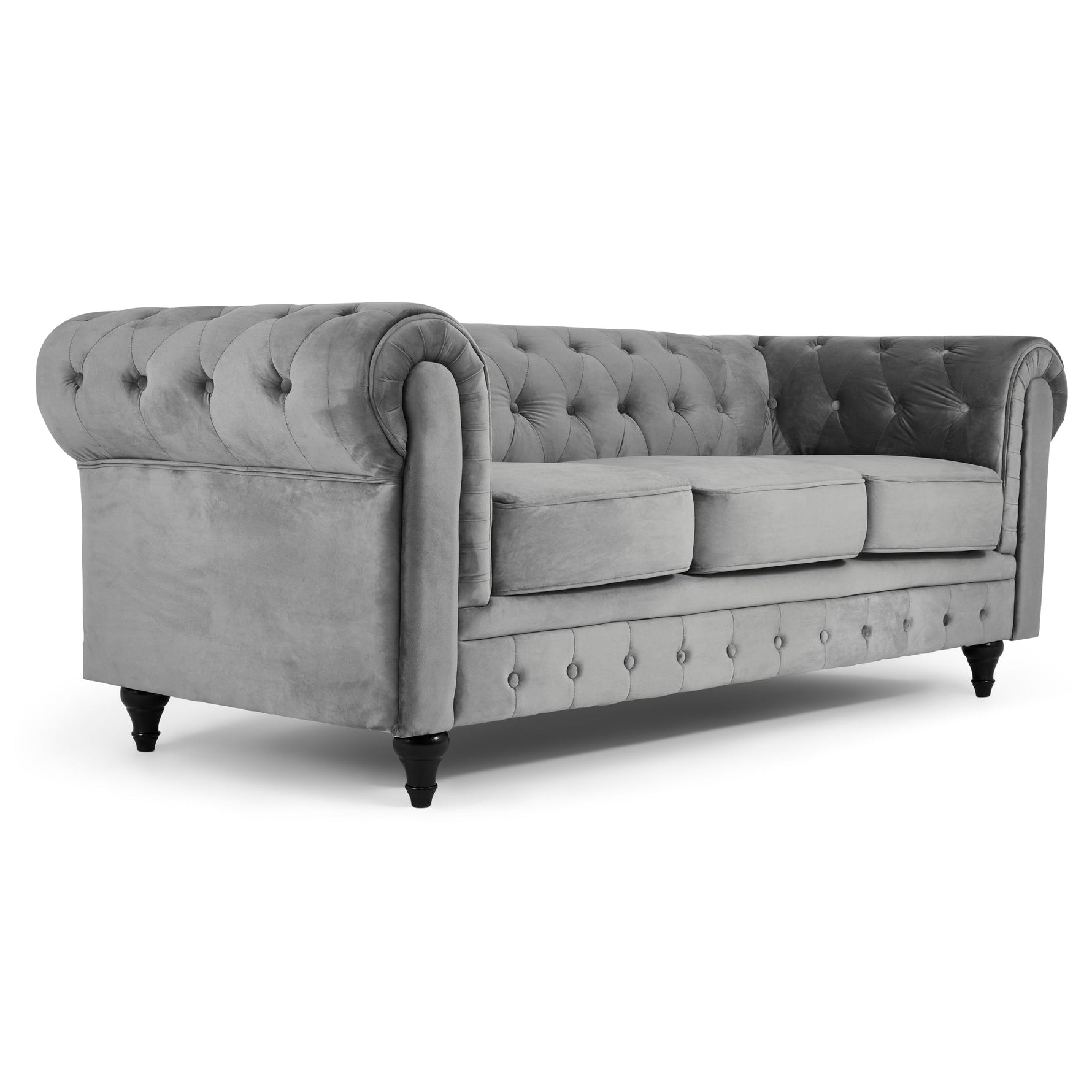 Chesterfield Sofa Suite - Grey Velvet - Bargainia.com - 