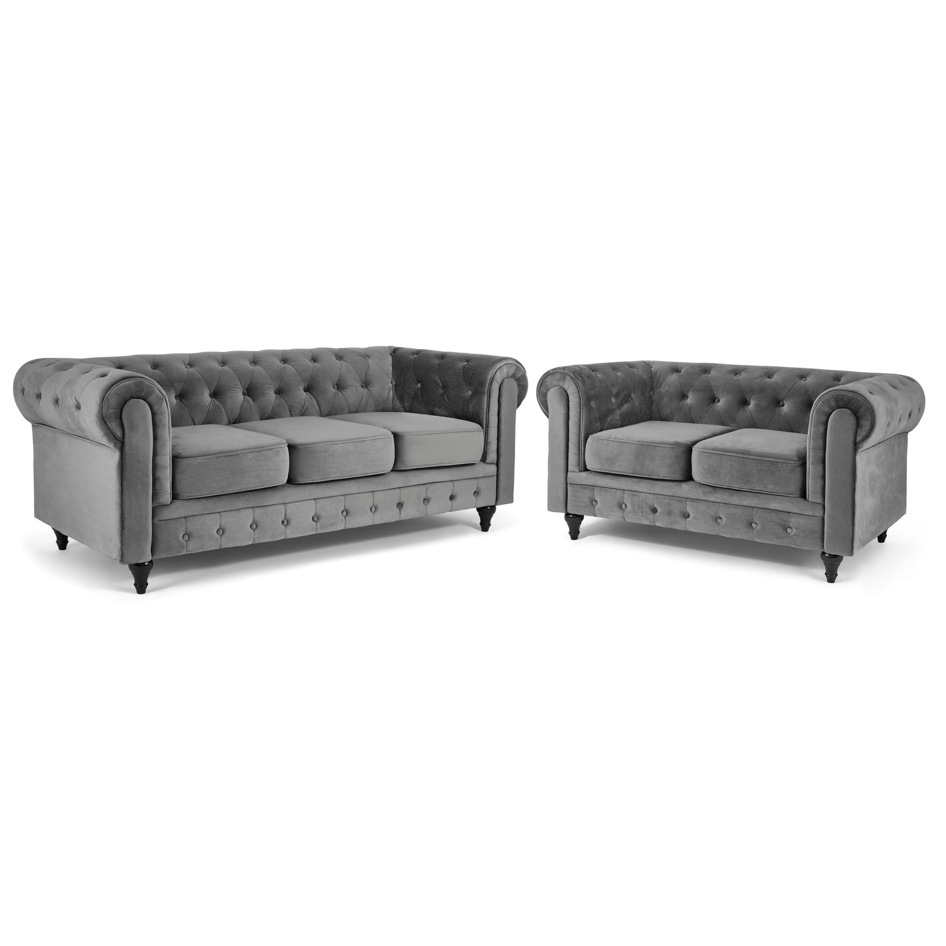 Chesterfield Sofa Suite - Grey Velvet Furniture Bargainia 2 + 3 Seater Sofas