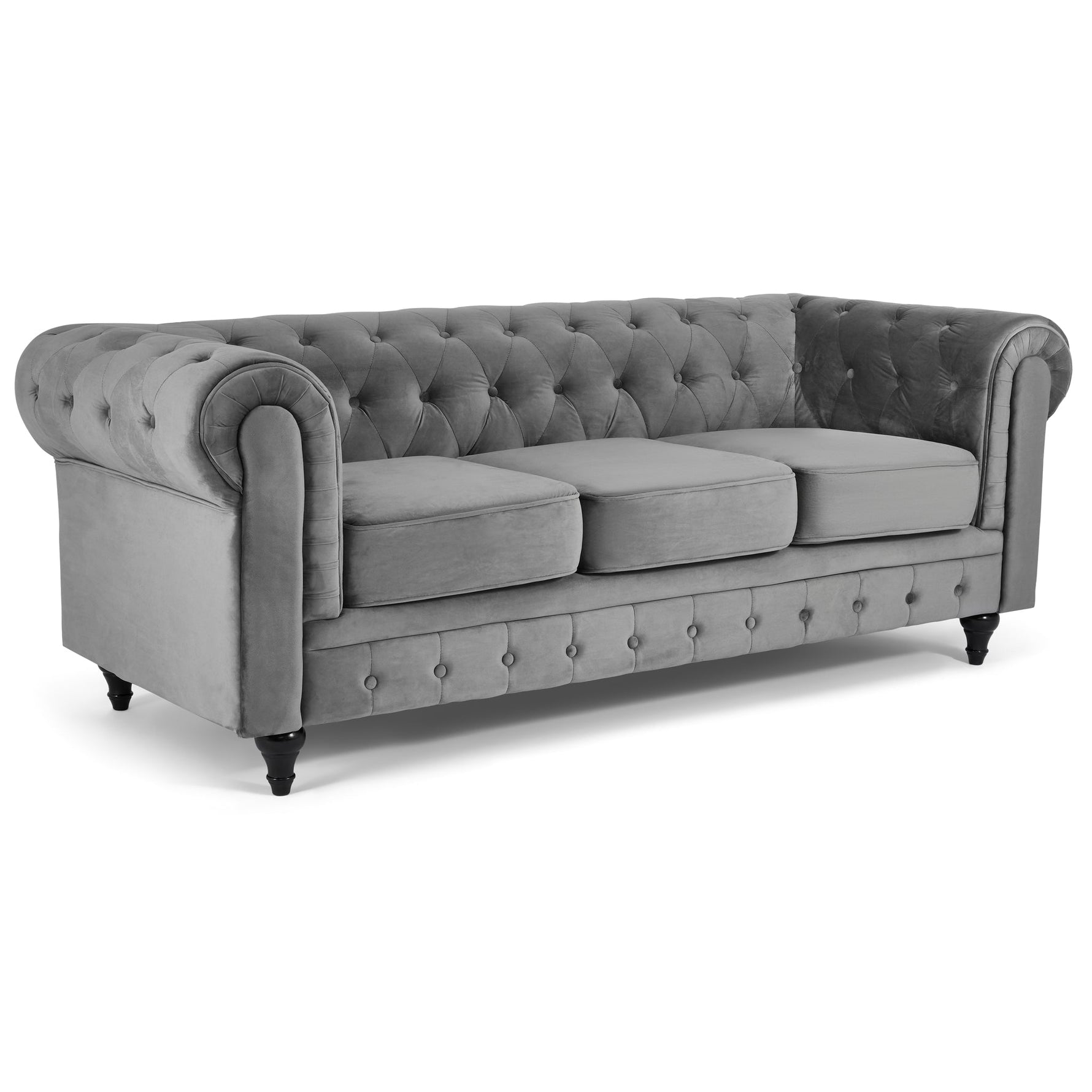 Chesterfield Sofa Suite - Grey Velvet - Bargainia.com - 