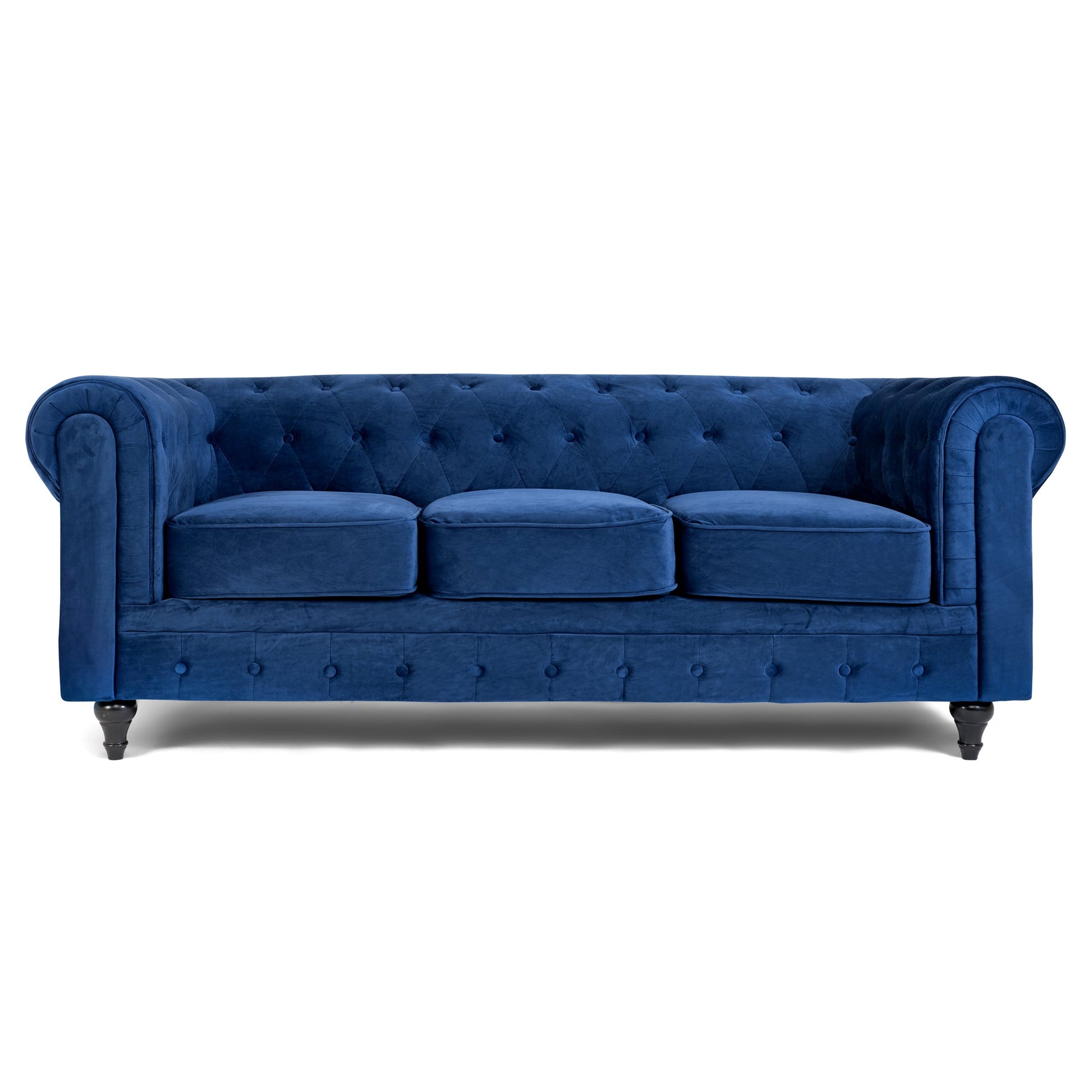 Chesterfield Sofa Suite - Navy Blue Velvet Furniture Bargainia 3 Seater Sofa