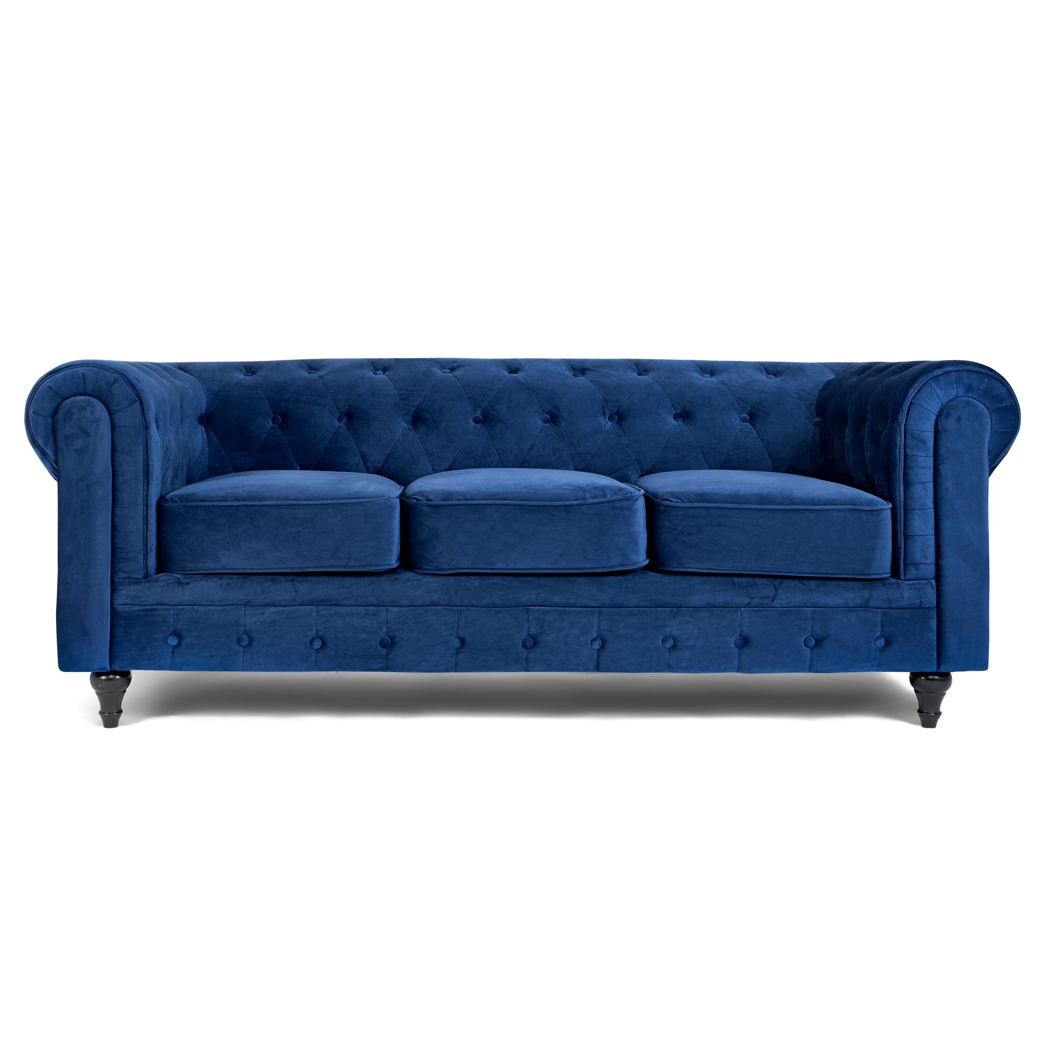 Chesterfield Sofa Suite - Navy Blue Velvet Furniture Bargainia 3 Seater Sofa