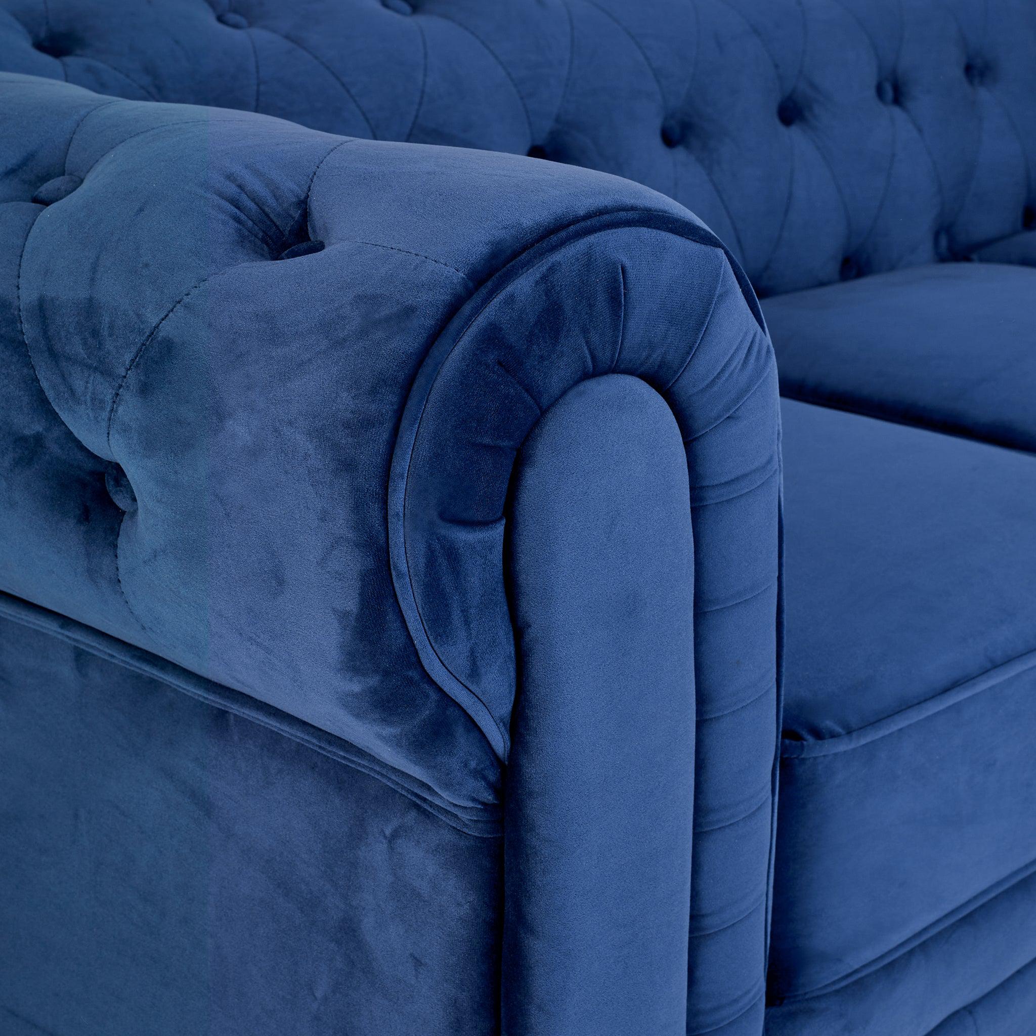 Chesterfield Sofa Suite - Navy Blue Velvet Furniture Bargainia