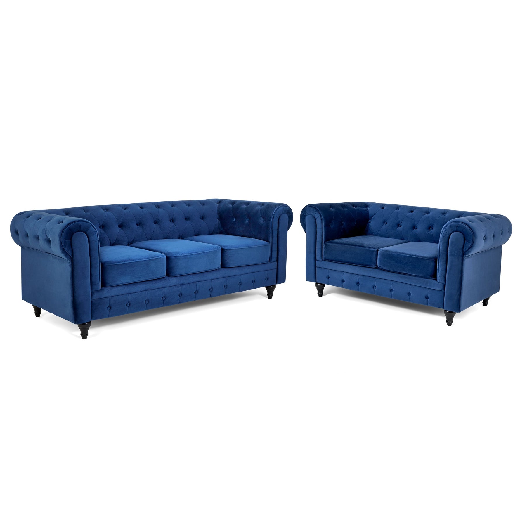 Chesterfield Sofa Suite - Navy Blue Velvet - Bargainia.com - 