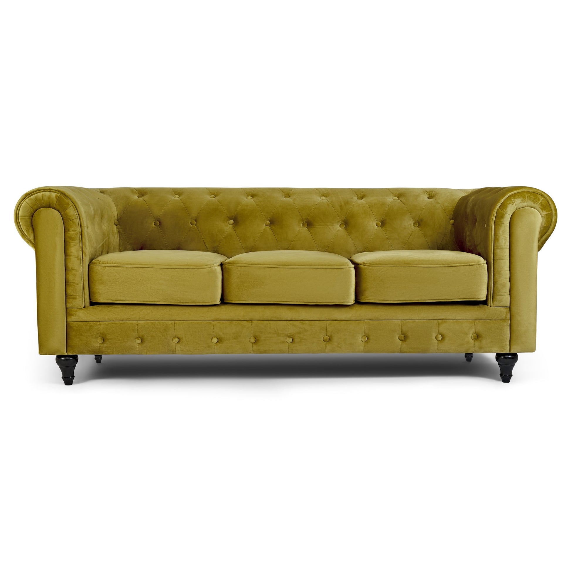 Chesterfield Sofa Suite - Olive Gold Velvet Furniture Bargainia 3 Seater Sofa