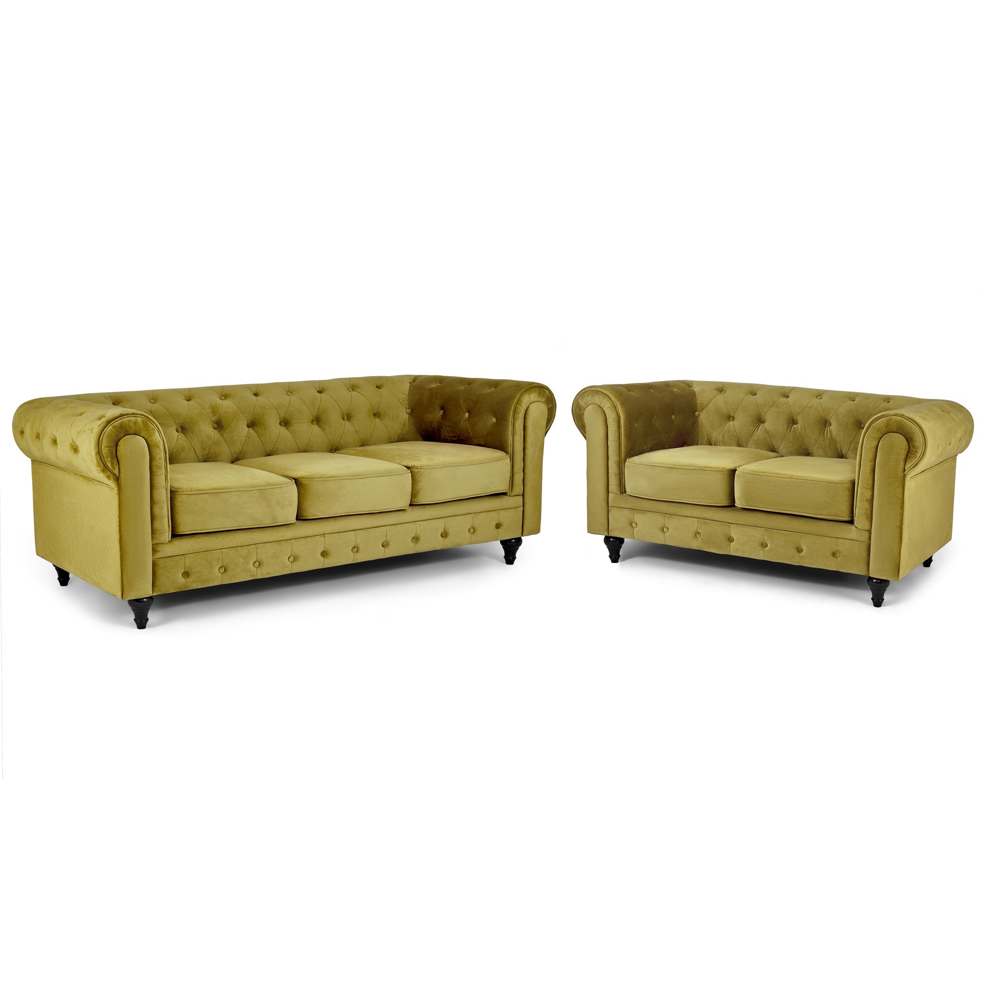 Chesterfield Sofa Suite - Olive Gold Velvet Furniture Bargainia 2 + 3 Seater Sofas