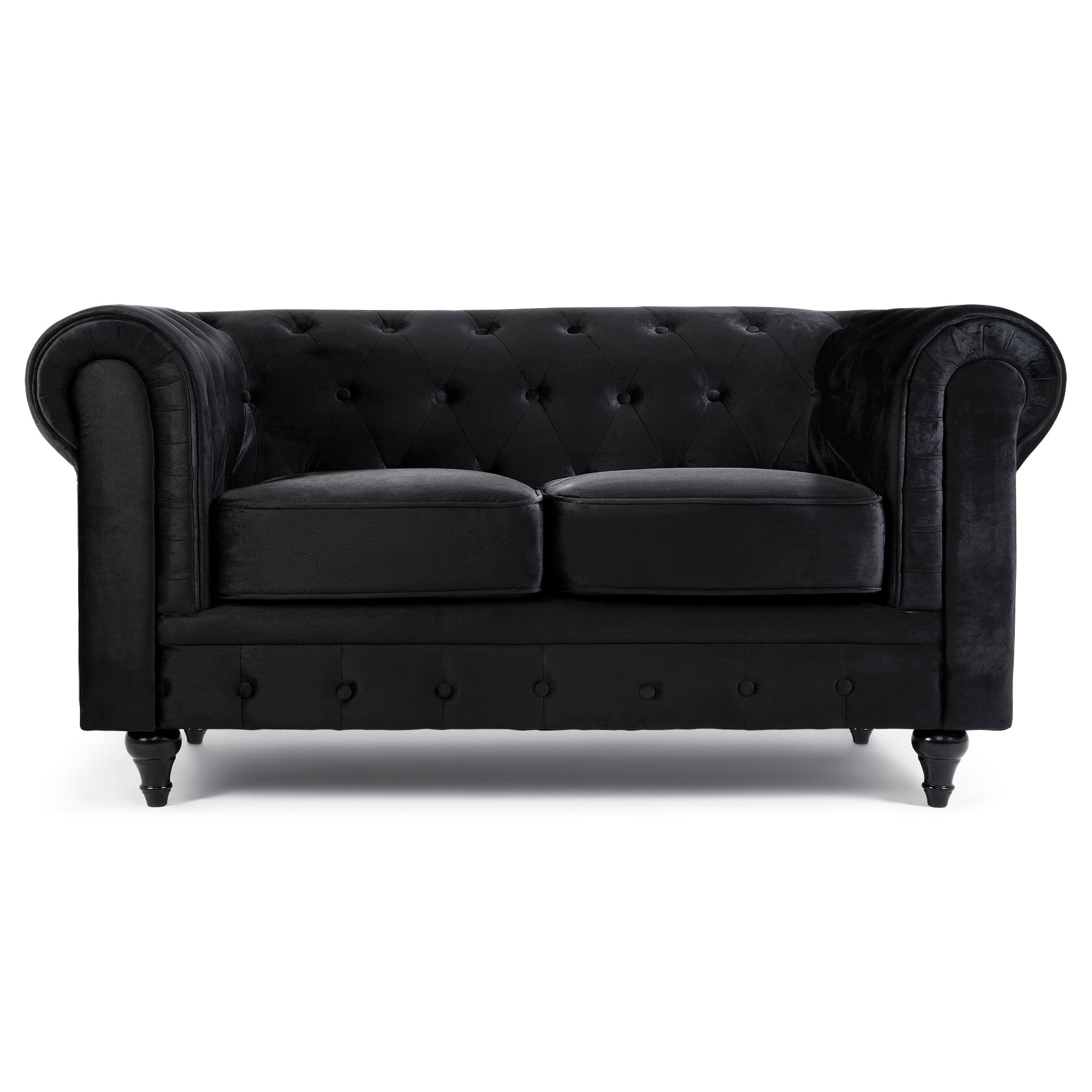 Chesterfield Sofa Suite - Velvet Black Furniture Bargainia 2 Seater Sofa