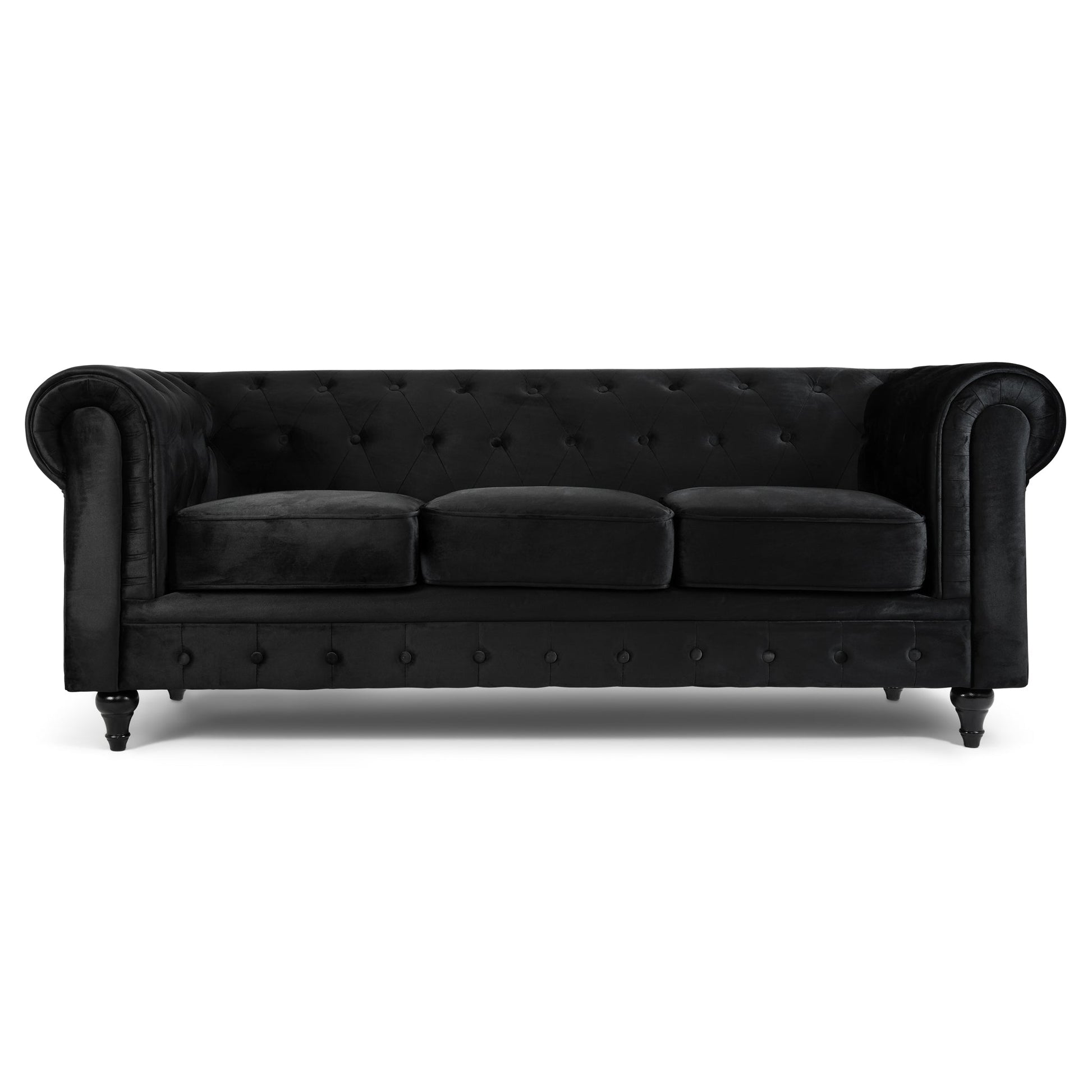 Chesterfield Sofa Suite - Velvet Black Furniture Bargainia 3 Seater Sofa