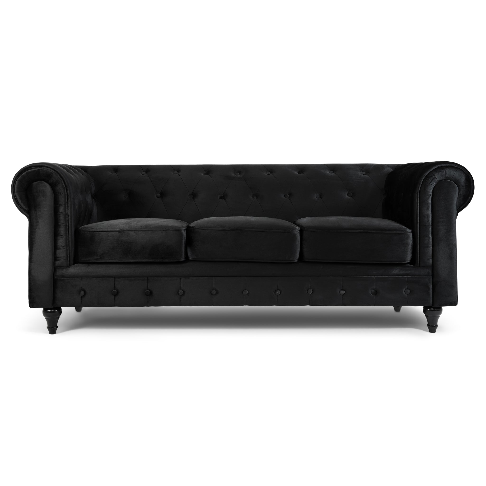 Chesterfield Sofa Suite - Velvet Black Furniture Bargainia 3 Seater Sofa