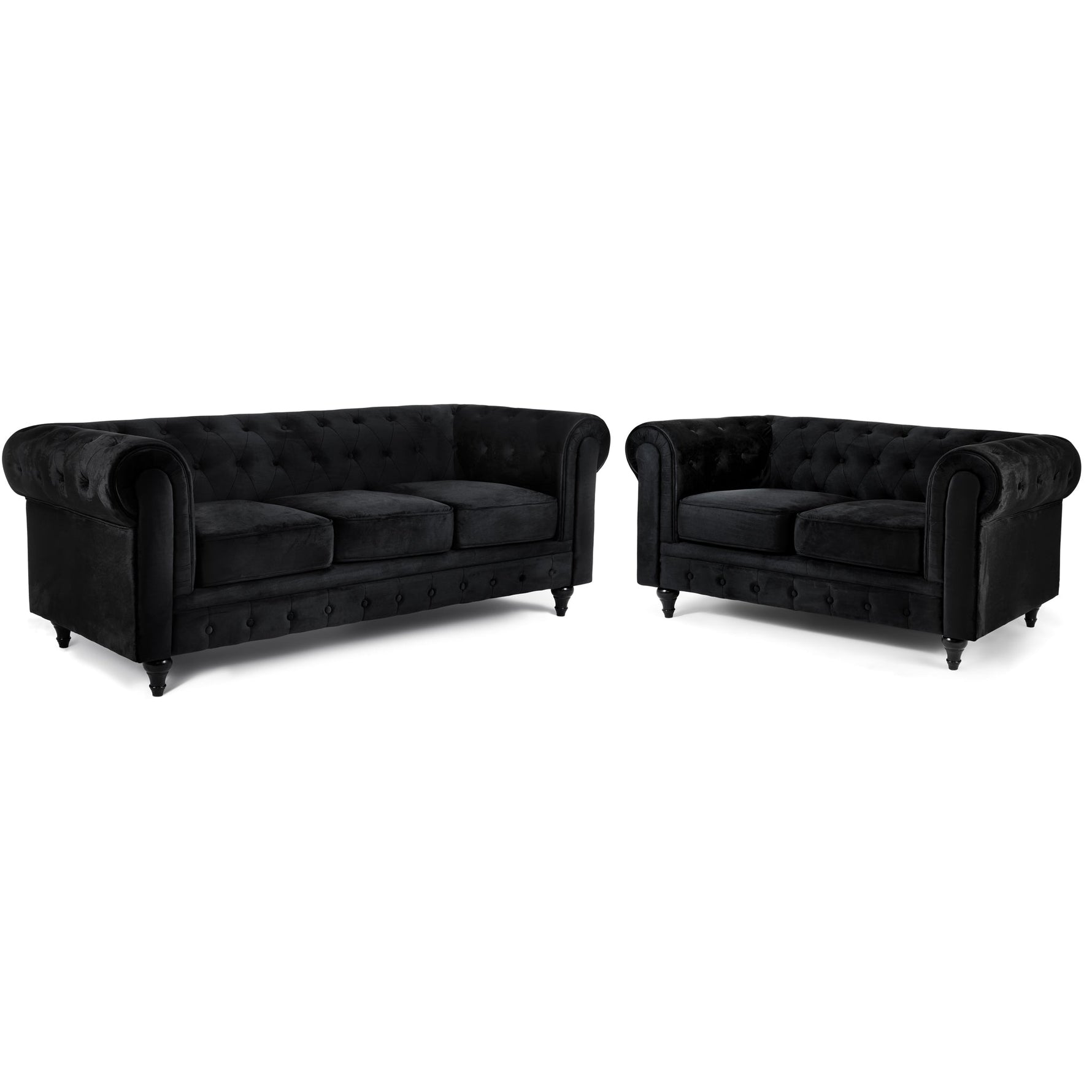 Chesterfield Sofa Suite - Velvet Black - Bargainia.com - 
