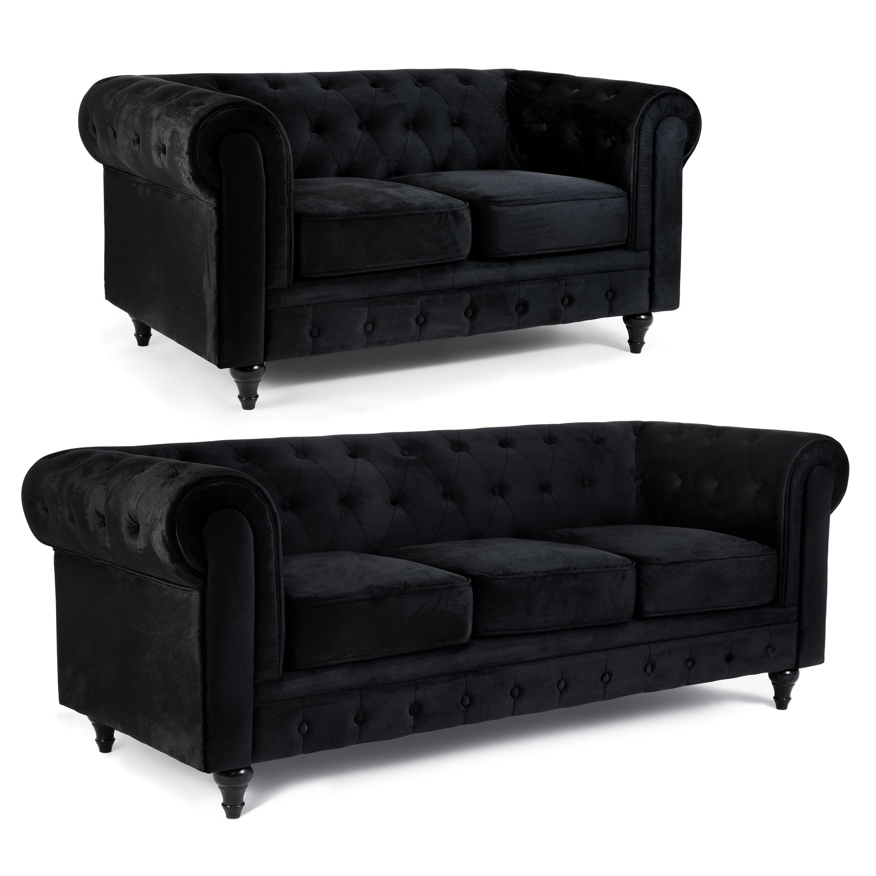 Chesterfield Sofa Suite - Velvet Black - Bargainia.com - 