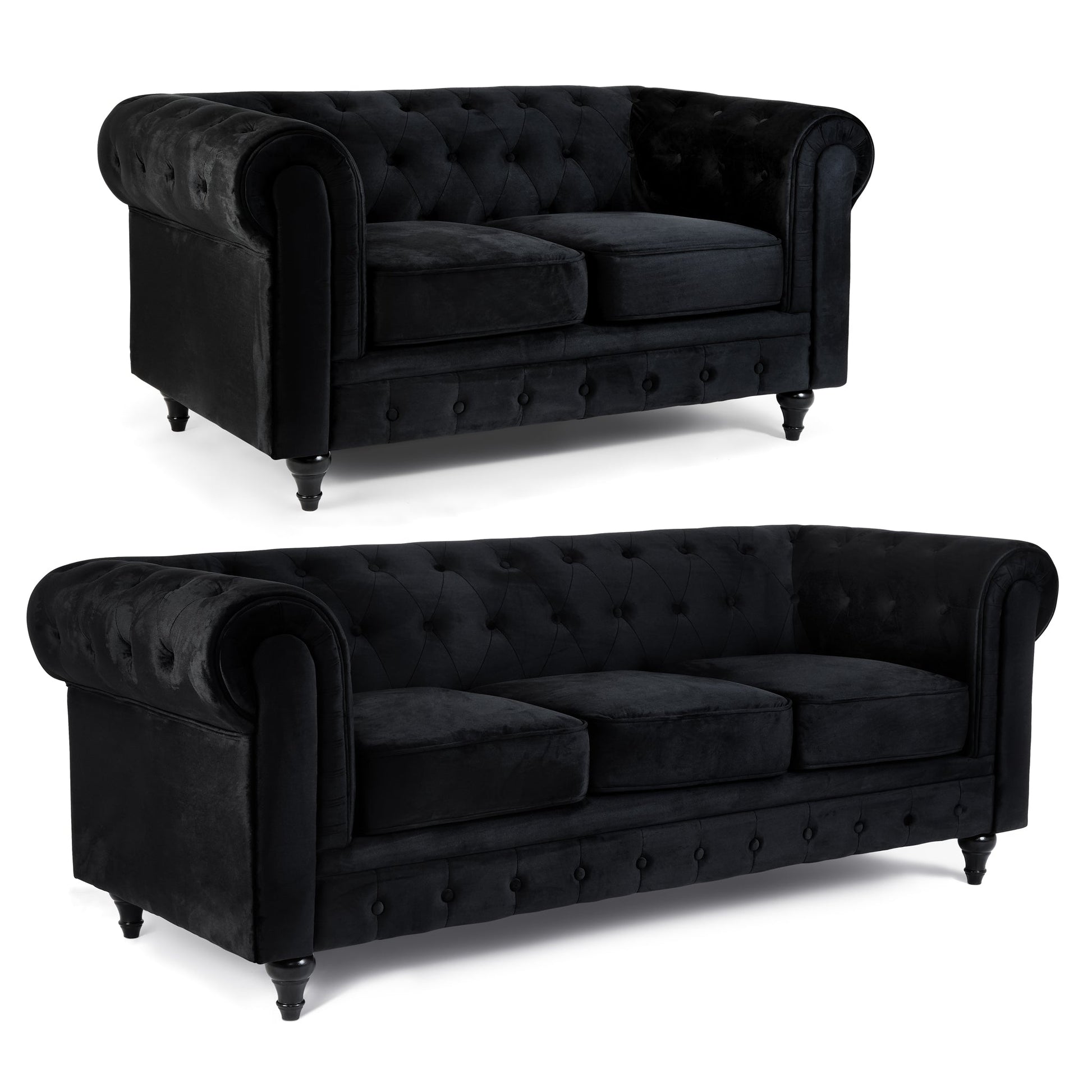 Chesterfield Sofa Suite - Velvet Black Furniture Bargainia