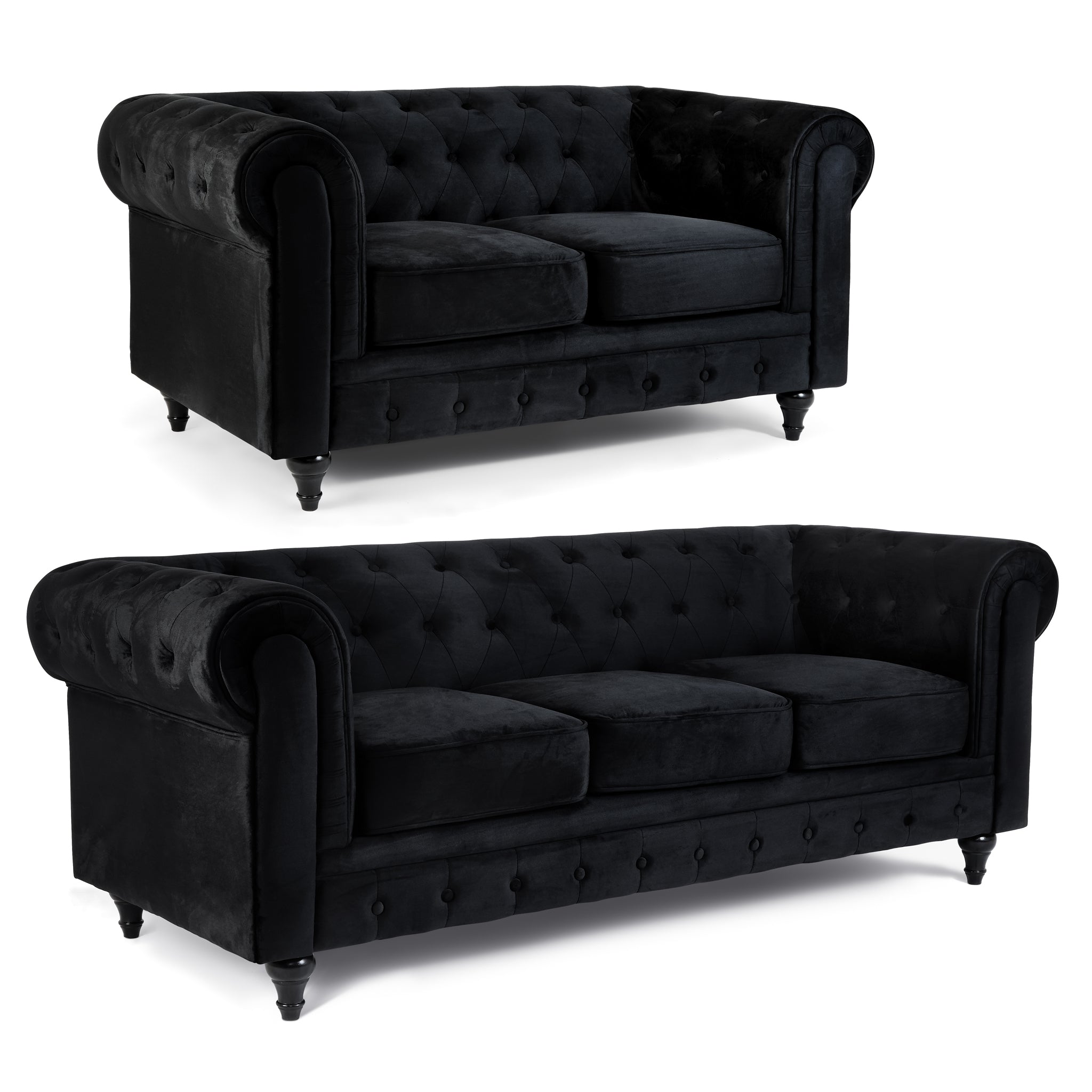 Chesterfield Sofa Suite - Velvet Black Furniture Bargainia
