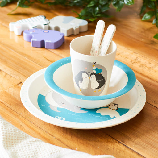 Children's Bamboo 5 Piece Dining Set - Penguins 3520071774374 only5pounds-com