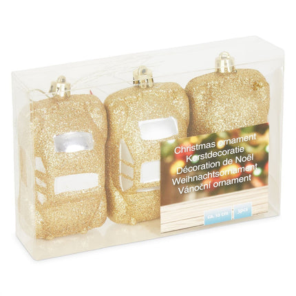 Christmas Car Tree Decoration - Gold Glitter - Pack of 3 4012093902792 only5pounds-com