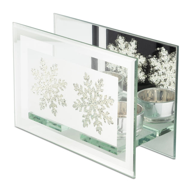 Christmas Mirror Glass Snowflake Tea Light Holder - 12 x 6 x 18.5cm