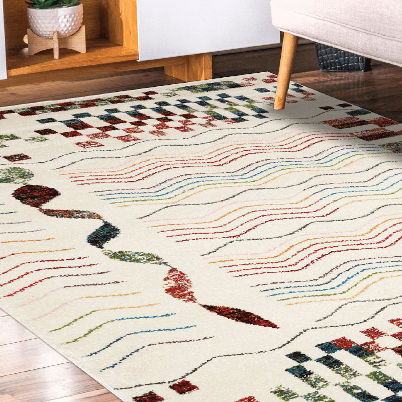 Cream Waves Rug - Rainbow Rugs Clearance