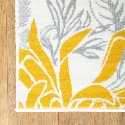 Mustard/Grey Contemporary Peony Flower Design Rug - Texas - Bargainia.com