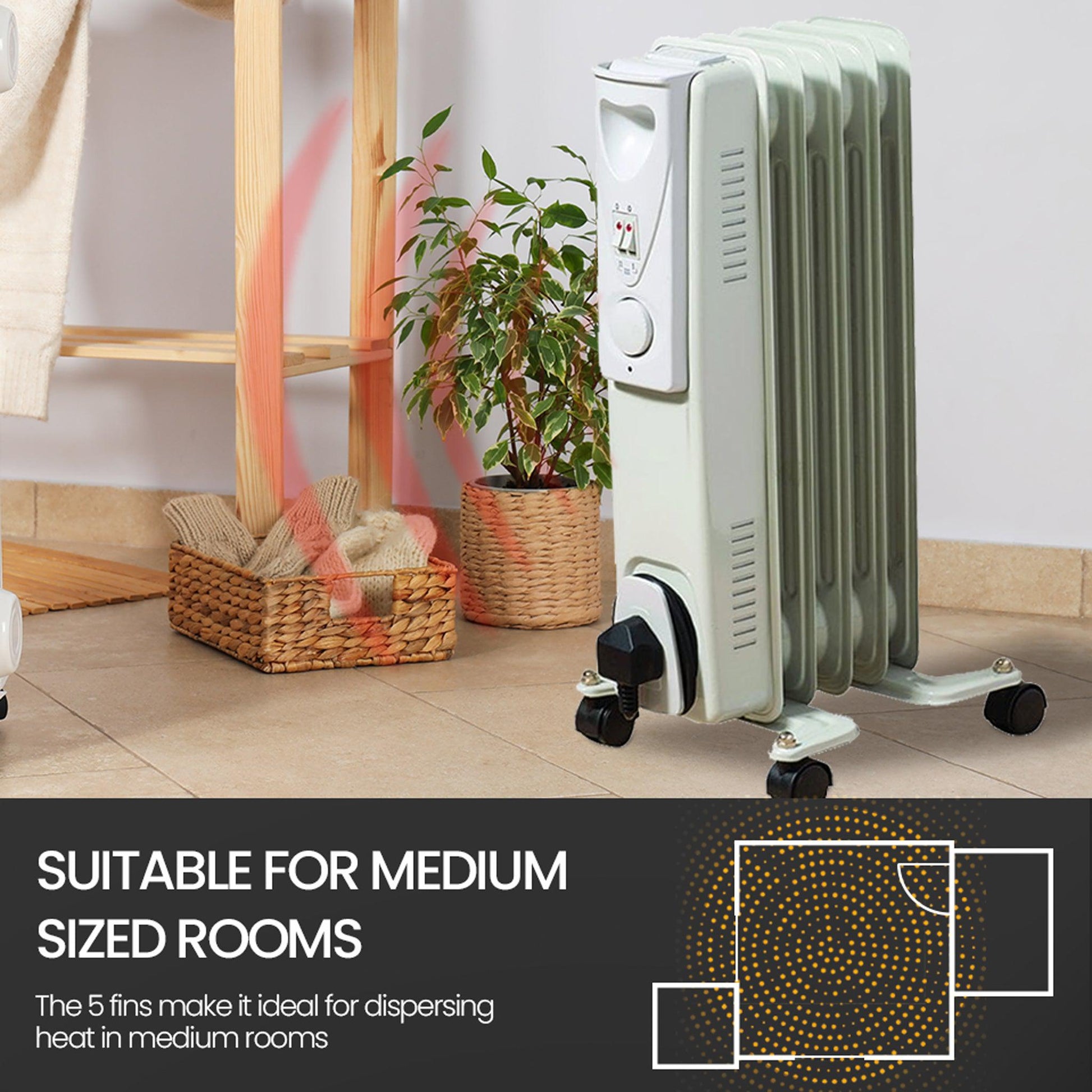 Daewoo 1000W Oil Filled Electric Radiator - White Heaters Clearance