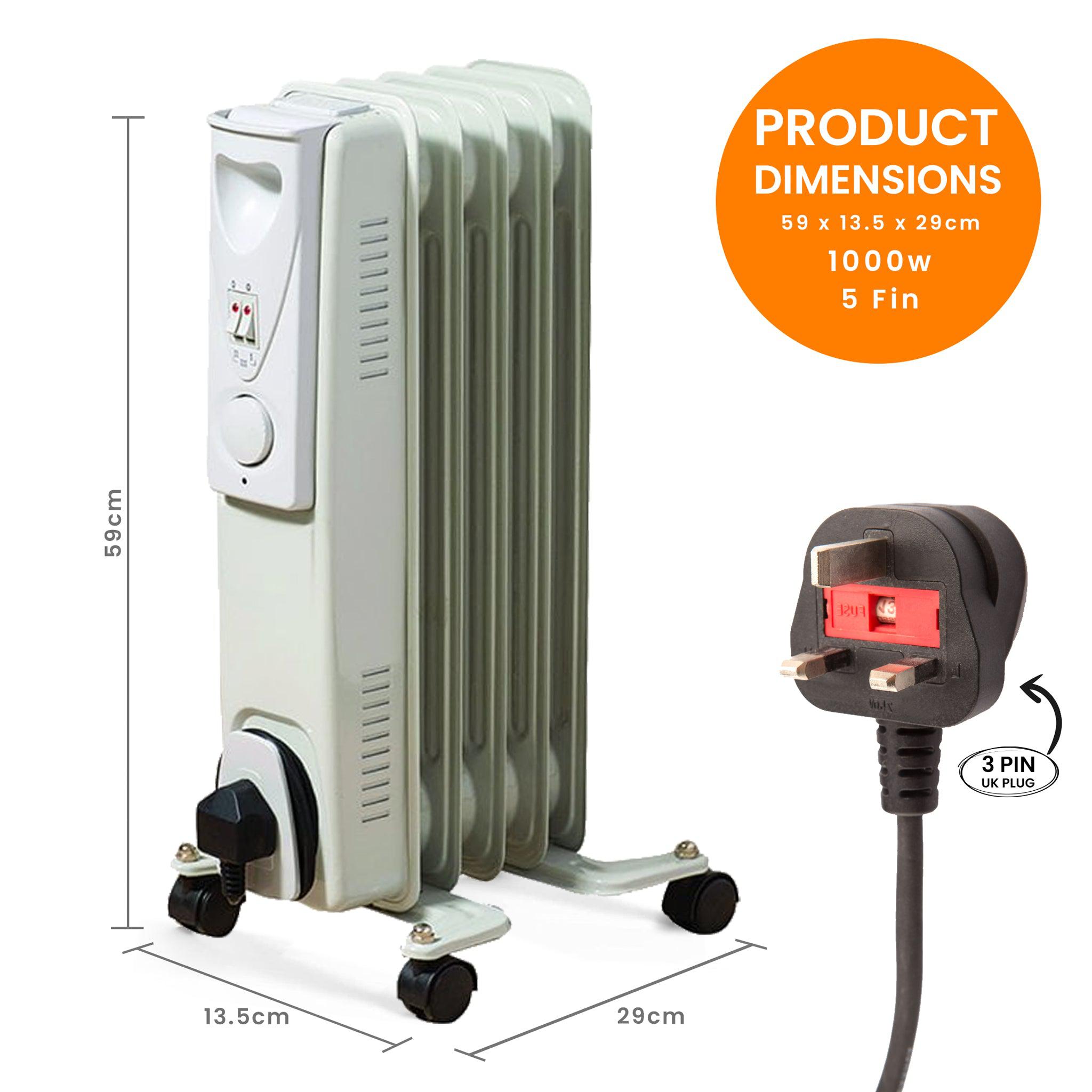 Daewoo 1000W Oil Filled Electric Radiator - White Heaters Clearance