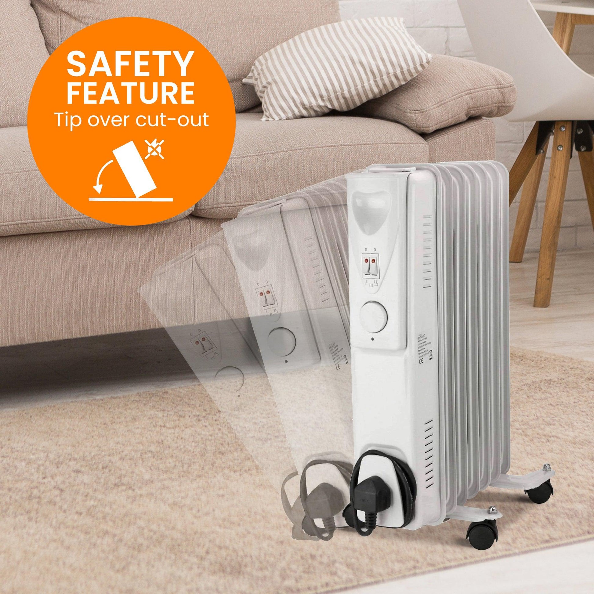 Daewoo 1500W Oil Filled Electric Radiator - White Heaters Clearance